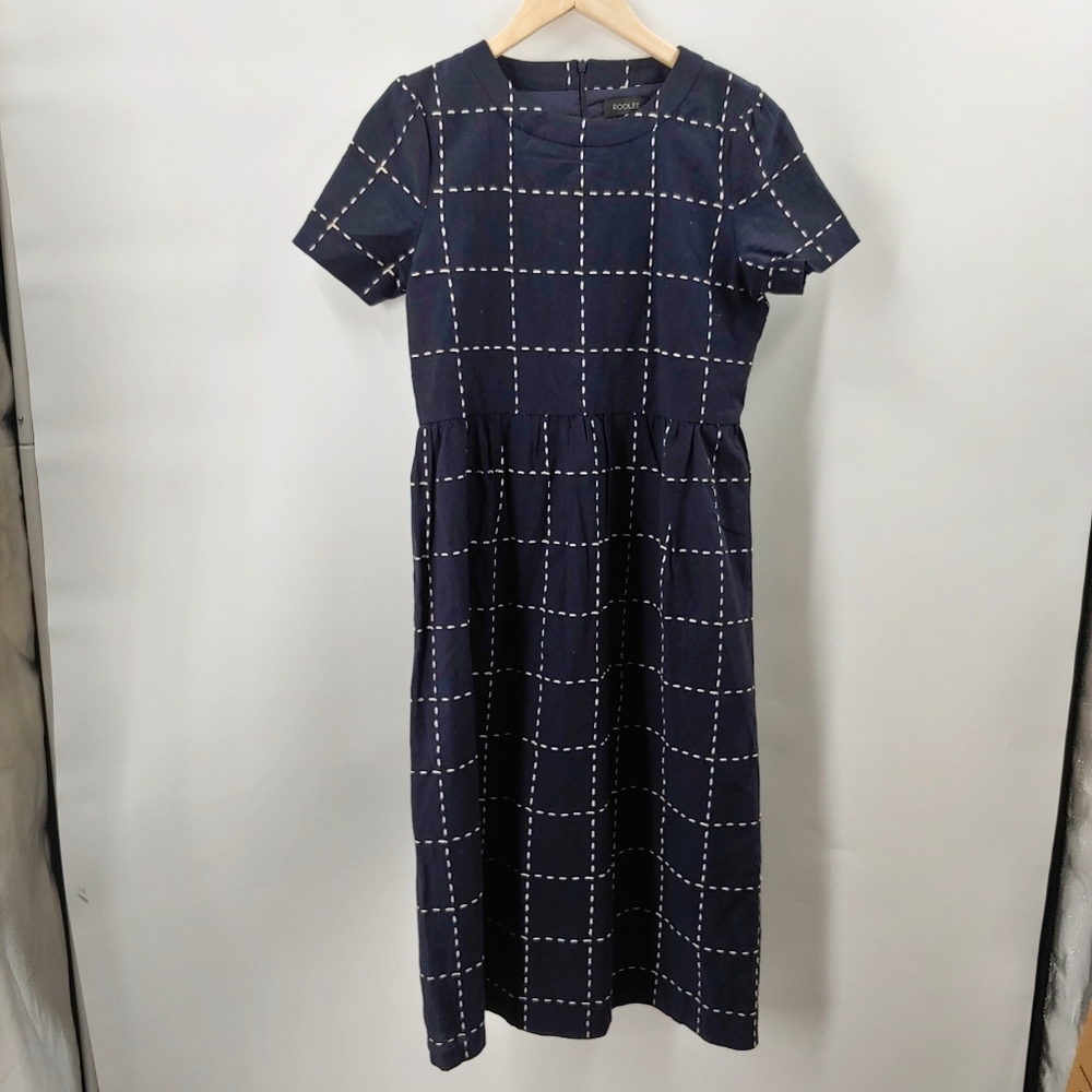 ROOLEE Womens navy linen blend dress small
